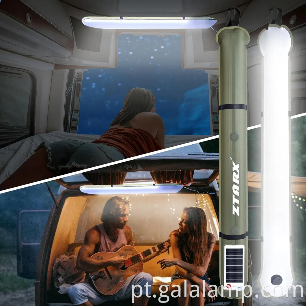 Lâmpadas de tubo de energia solar inflável portátil para viagens de acampamento